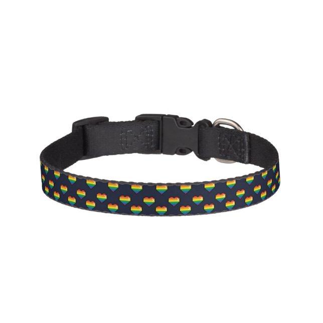 Rainbow 8 Bit Heart Pattern Pet Collar (Front)