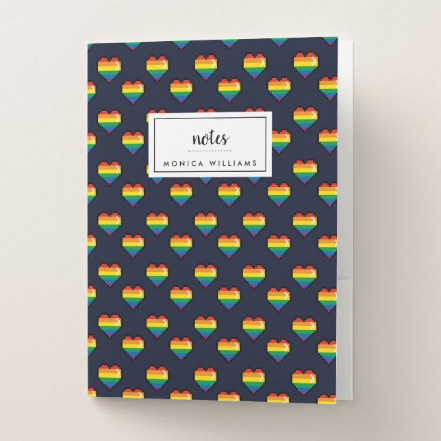 Rainbow 8 Bit Heart Pattern Pocket Folder (Front)