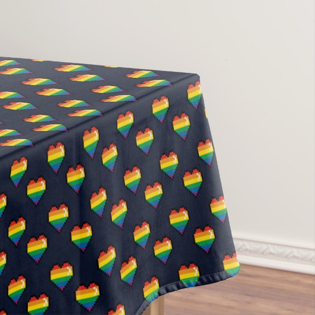 Rainbow 8 Bit Heart Pattern Tablecloth (In Situ)