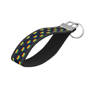 Rainbow 8 Bit Heart Pattern Wrist Keychain
