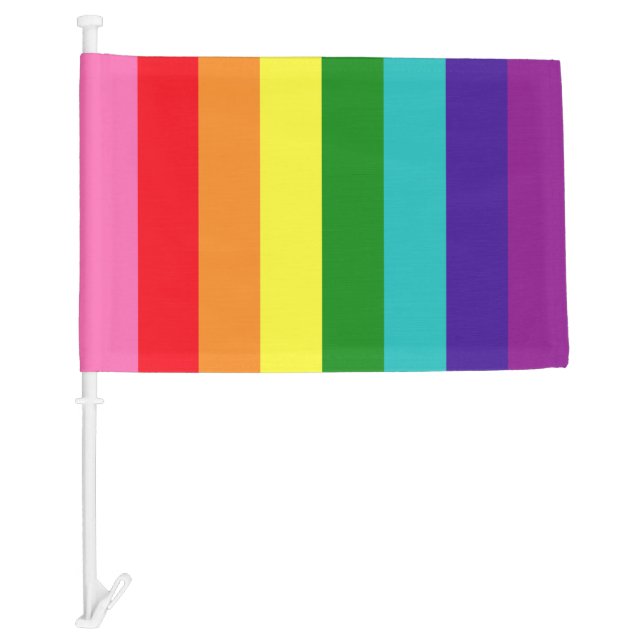 Rainbow 8 Stripe Gay Pride Car Flag (Front)