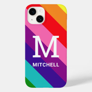 Rainbow 8 Stripe Gay Pride Custom Monogram Initial Case-Mate iPhone 14 Case