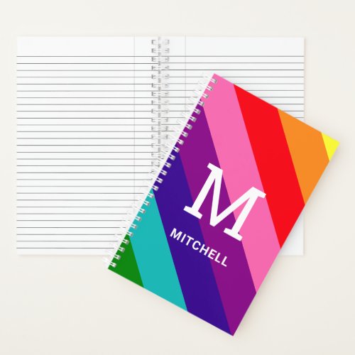 Rainbow 8 Stripe Gay Pride Custom Monogram Initial Notebook