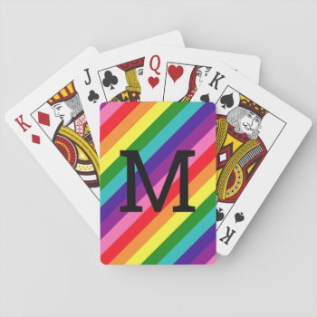 Rainbow 8 Stripe Gay Pride Custom Monogram Initial Playing Cards by RandomLife at Zazzle