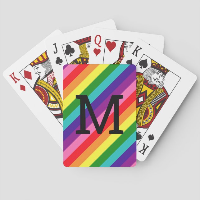 Rainbow 8 Stripe Gay Pride Custom Monogram Initial Poker Cards (Back)
