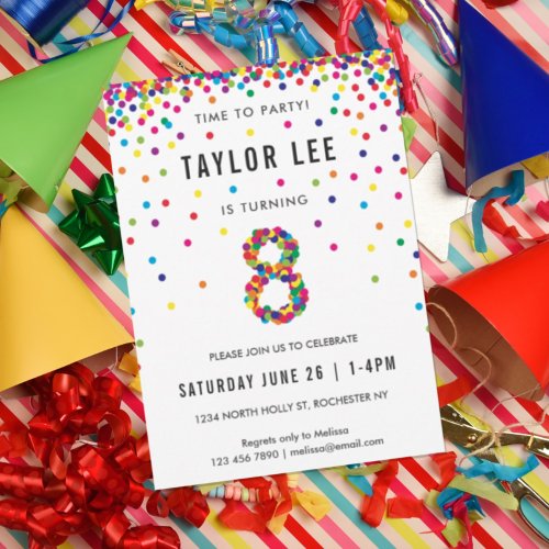 Rainbow 8 Year Old Birthday Party 8th Birthday Invitation
