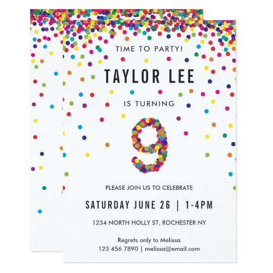 Rainbow 9 Year Old Birthday Party, 9th Birthday Invitation | Zazzle.com