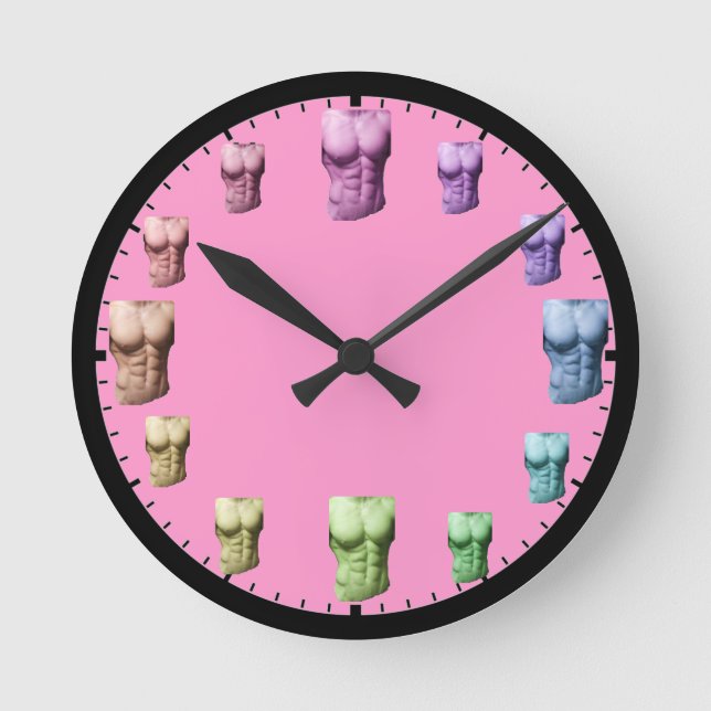 Rainbow Abs Wall Clock-Pink Round Clock (Front)