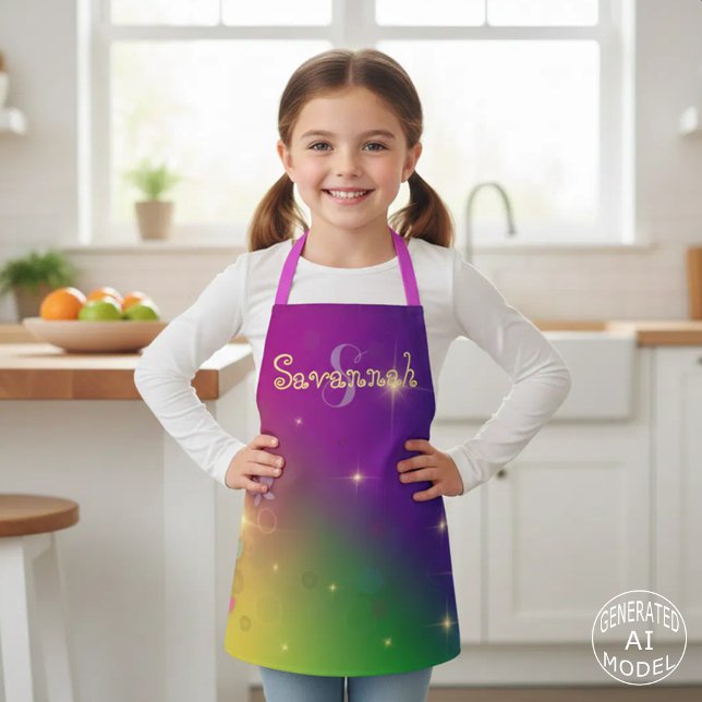 Rainbow Abstract Fairy Lights Butterflies Sparkles Apron (Creator Uploaded)