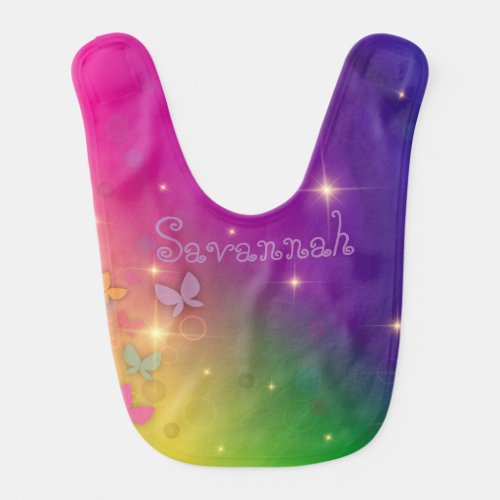 Rainbow Abstract Fairy Lights Butterflies Sparkles Baby Bib