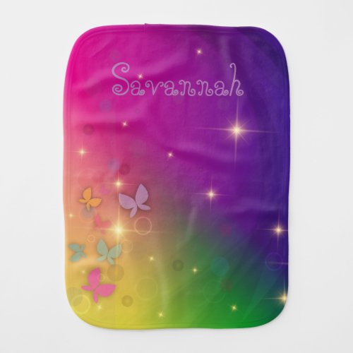 Rainbow Abstract Fairy Lights Butterflies Sparkles Baby Burp Cloth