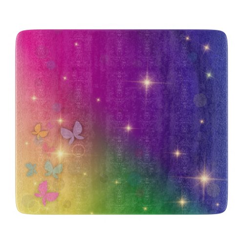 Rainbow Abstract Fairy Lights Butterflies Sparkles Cutting Board