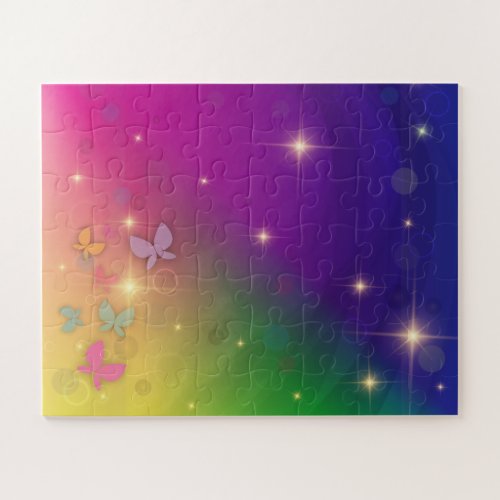 Rainbow Abstract Fairy Lights Butterflies Sparkles Jigsaw Puzzle