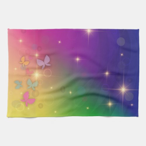 Rainbow Abstract Fairy Lights Butterflies Sparkles Kitchen Towel