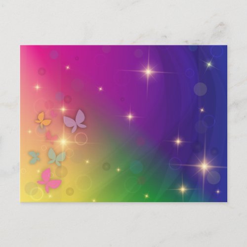 Rainbow Abstract Fairy Lights Butterflies Sparkles Postcard