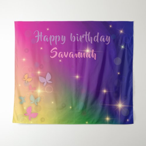 Rainbow Abstract Fairy Lights Butterflies Sparkles Tapestry