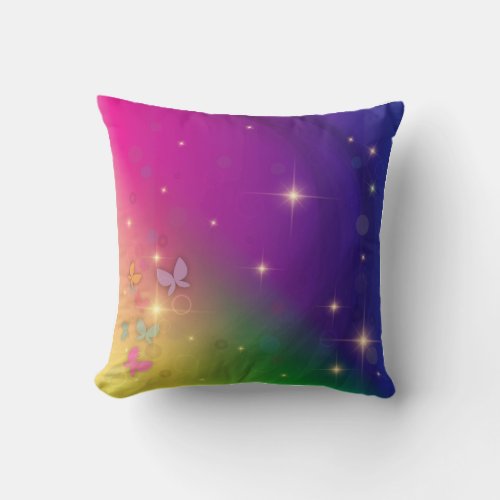 Rainbow Abstract Fairy Lights Butterflies Sparkles Throw Pillow
