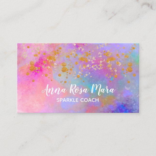 *~*  Rainbow Abstract Gold Sparkle Glitter Business Card (Front)