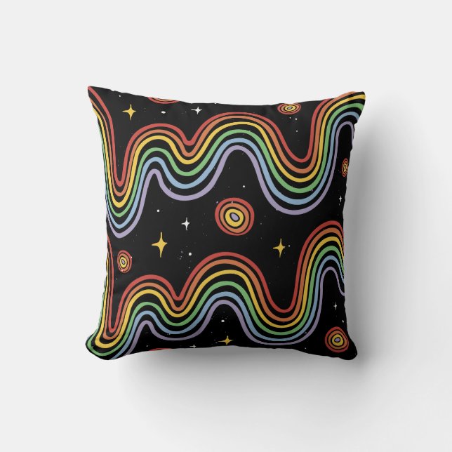 Rainbow Abstract Lines Throw Pillow (Front)