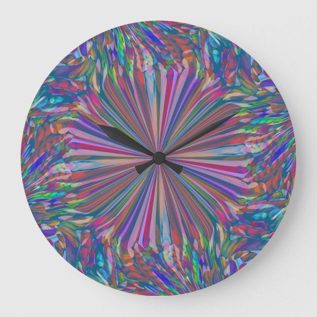 Rainbow Abstract Liquid Fluid Art by Heva Weva Large Clock (Front)