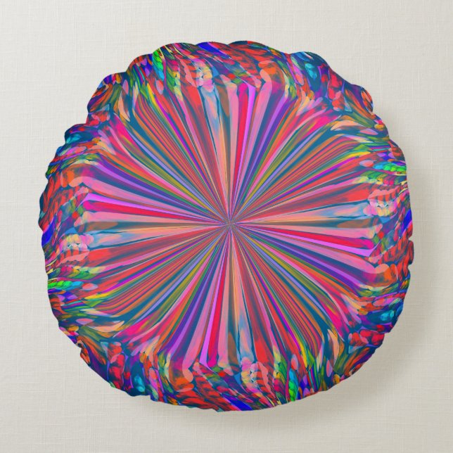 Rainbow Abstract Liquid Fluid Art by Heva Weva Round Pillow (Front)