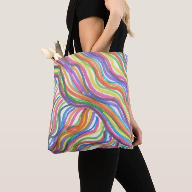 Rainbow Abstract Octopus Tote Bag (Close Up)