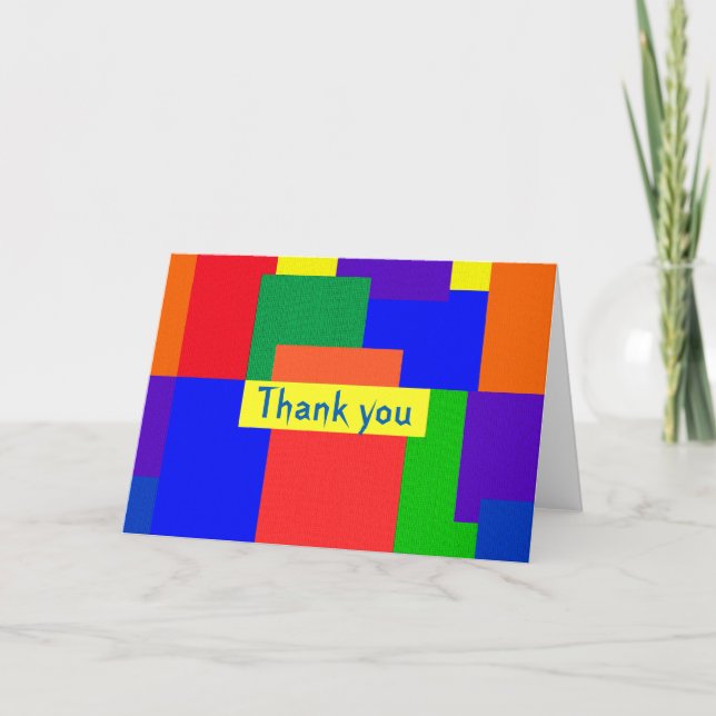 Rainbow Abstract Patchwork Thank You Card (Front)