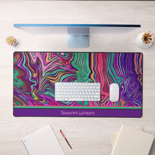 Rainbow Abstract Playful Stripe Design Name Desk Mat (Creator Uploaded)