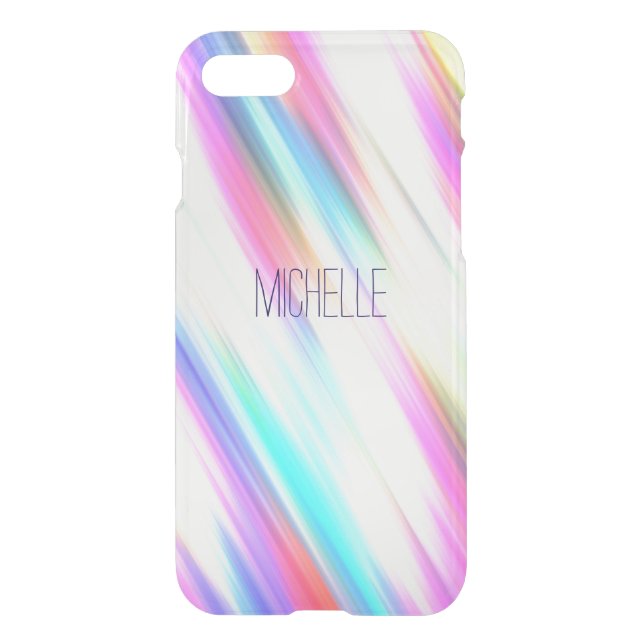 Rainbow Abstract Stripe Brush Strokes with Name Uncommon iPhone Case (Back)