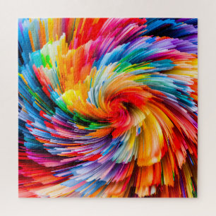 Rainbow Abstract Vibrant Swirl Modern Jigsaw Puzzle