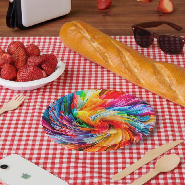 Rainbow Abstract Vibrant Swirl Modern Paper Plates (Picnic)