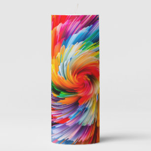 Rainbow Abstract Vibrant Swirl Modern Pillar Candle