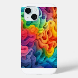 Rainbow Abstract Waves iPhone 15 Case