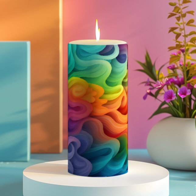 Rainbow Abstract Waves Pillar Candle (Creator Uploaded)