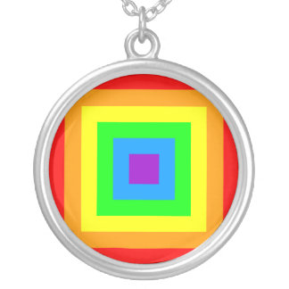 Rainbow Acid Squares Silver Plated Necklace