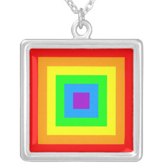 Rainbow Acid Squares Silver Plated Necklace
