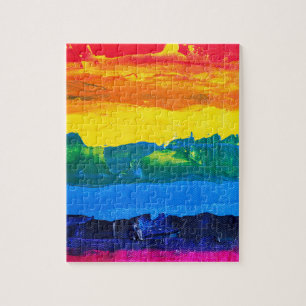 Rainbow Acrylic Painting Gay Colors Pride Flag Day Jigsaw Puzzle