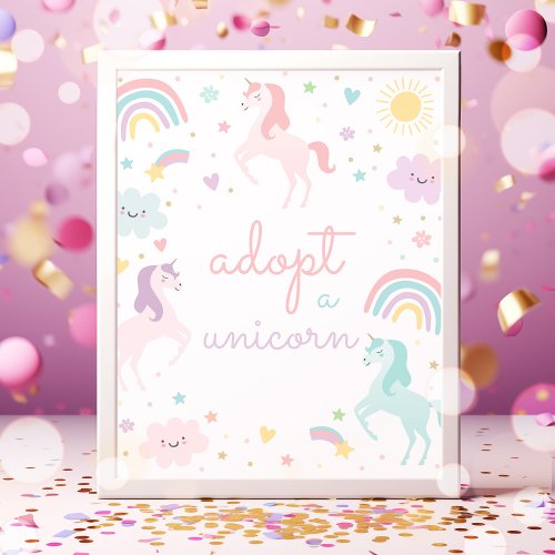 Rainbow Adopt A Unicorn Birthday Party Poster