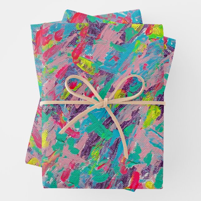 Rainbow Aesthetic Abstract Print Wrapping Paper Sheets (In situ)