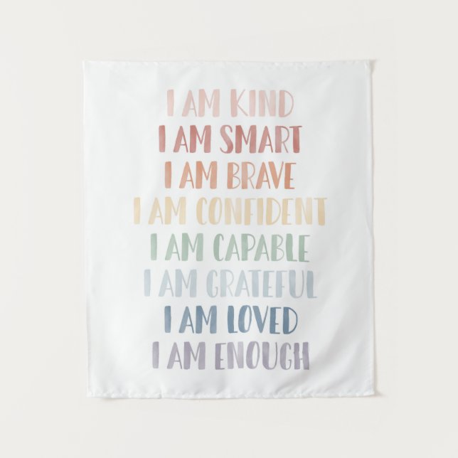 Rainbow Affirmations for Kids Nursery Decor Tapestry (Front)