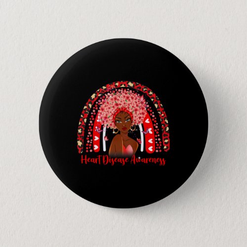 Rainbow Afro Black Womens Heart Disease Awareness  Button