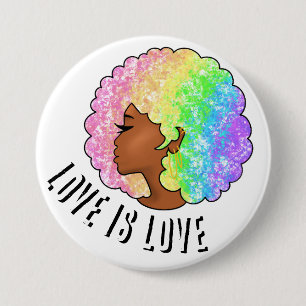 rainbow afro LGBTQ love is love pride black girl Button