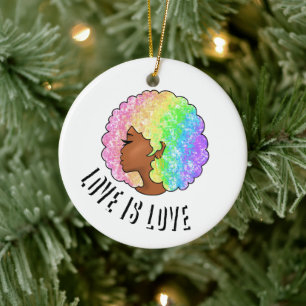 rainbow afro LGBTQ love is love pride black girl Ceramic Ornament