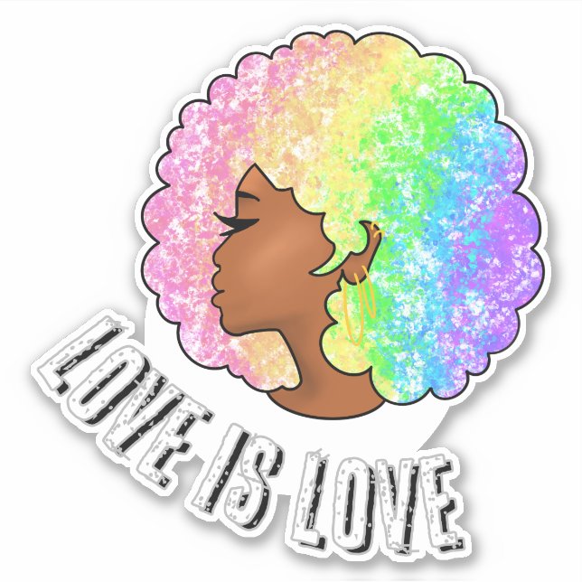 rainbow afro LGBTQ love is love pride black girl  Sticker (Front)