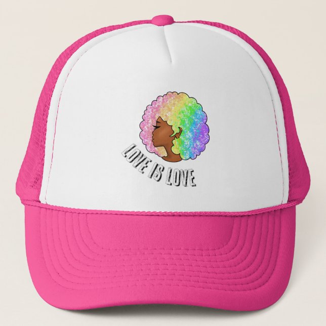 rainbow afro LGBTQ love is love pride black girl  Trucker Hat (Front)