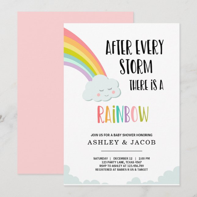 Rainbow After a Loss Girl Baby Shower Invitation (Front/Back)