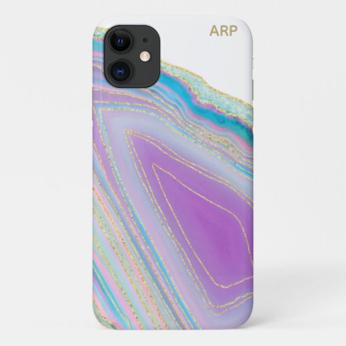  Rainbow Agate Gold Glitter Veins Pastel iPhone 11 Case