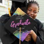 Rainbow Agate & Gold Graduate Graduation Cap Topper<br><div class="desc">Bright and Bold Rainbow Agate Graduation Cap Topper. This simple design features a colorful watercolor rainbow agate accented with faux gold and white typography. All text can be customized with font,  size and color.</div>
