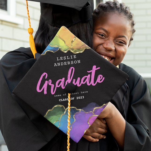 Rainbow Agate & Gold Graduate Graduation Cap Topper (Creator Uploaded)