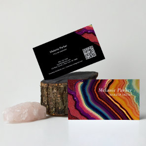 Rainbow Agate Marble QR Code Business Card